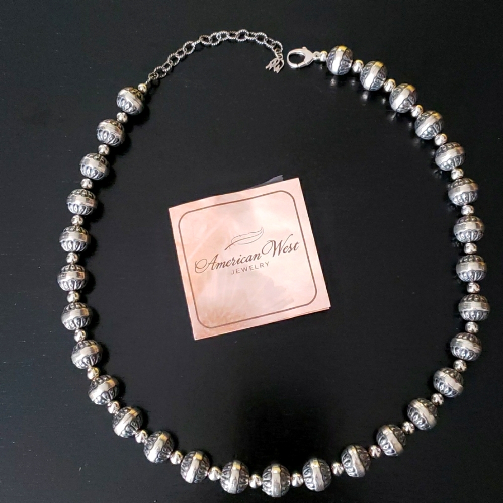 American West Sterling Oxidized Stamled Bead 21" Necklace